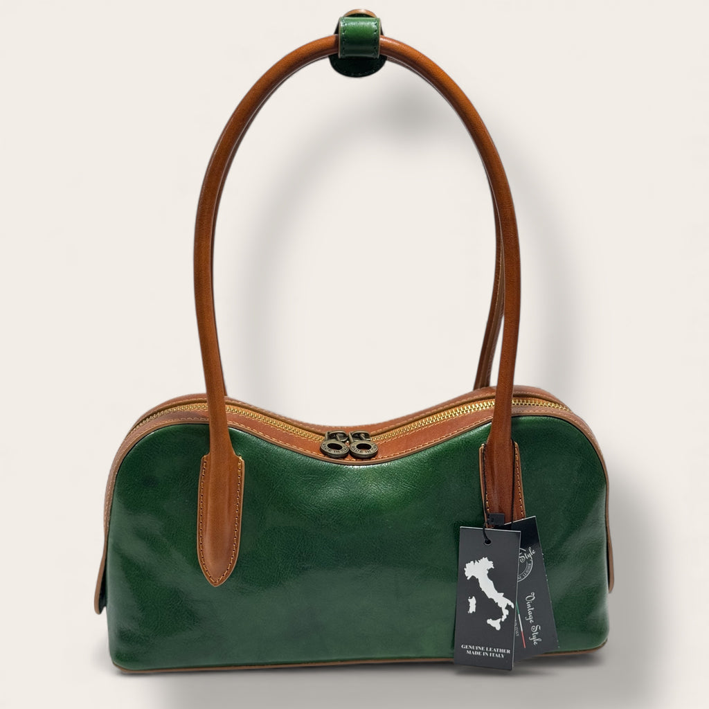 Florence Italy – Tornabuoni Verde con Manico Cuoio | Borsa in Pelle Made in Italy