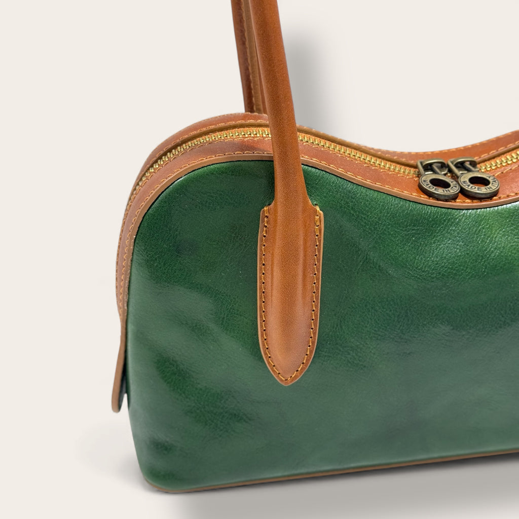 Florence Italy – Tornabuoni Verde con Manico Cuoio | Borsa in Pelle Made in Italy