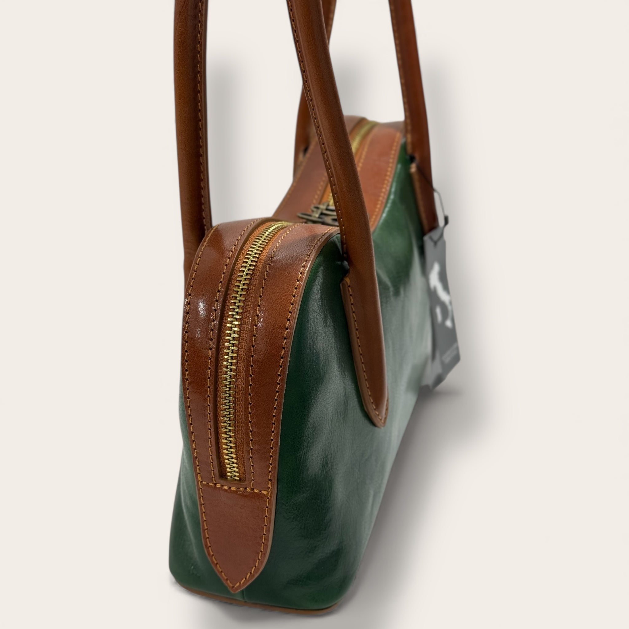 Florence Italy – Tornabuoni Verde con Manico Cuoio | Borsa in Pelle Made in Italy