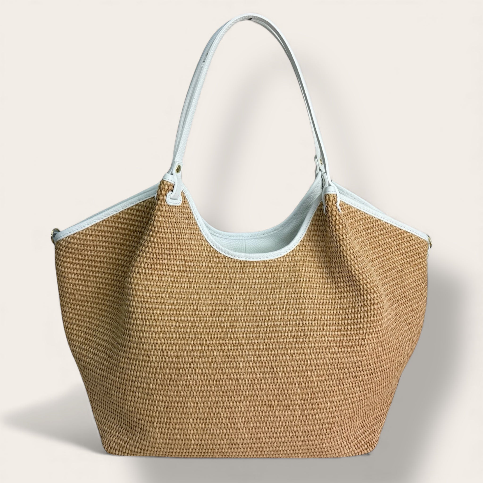 Florence Italy – Borsa Arno in Tessuto Intrecciato con Profili in Pelle