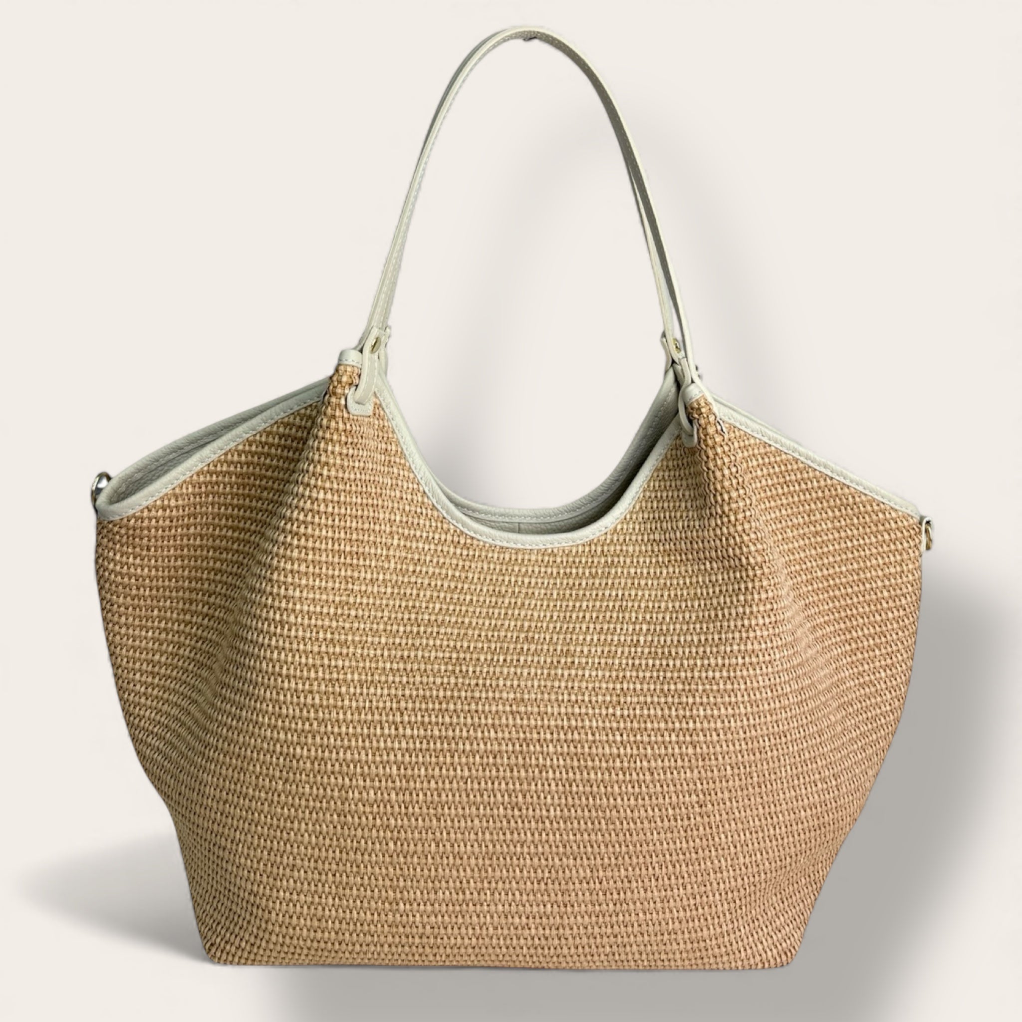 Florence Italy – Borsa Arno in Tessuto Intrecciato con Profili in Pelle