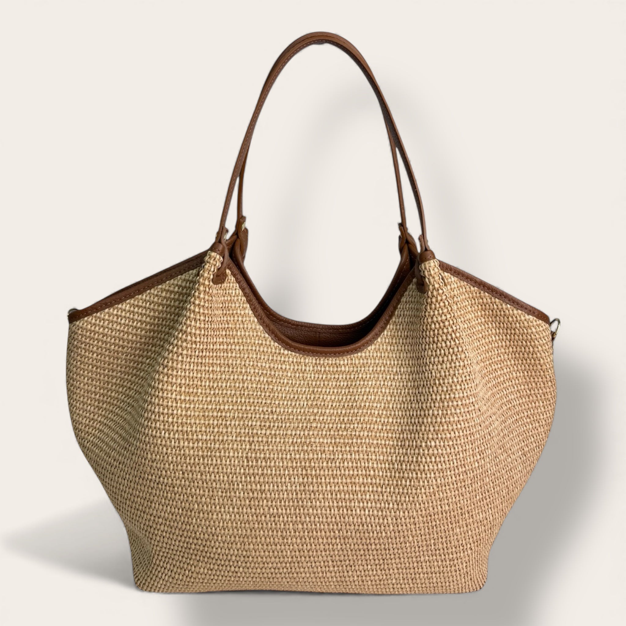 Florence Italy – Borsa Arno in Tessuto Intrecciato con Profili in Pelle