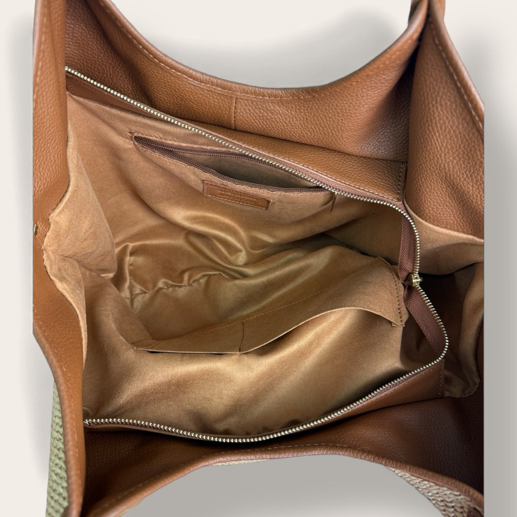 Florence Italy – Borsa Arno in Tessuto Intrecciato con Profili in Pelle