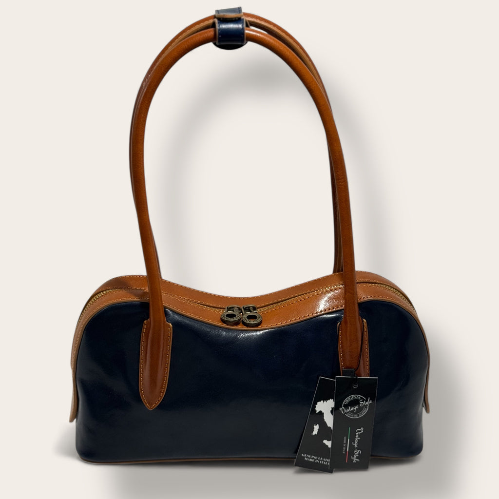 Florence Italy – Tornabuoni Blu con Manico Cuoio | Borsa in Pelle Made in Italy
