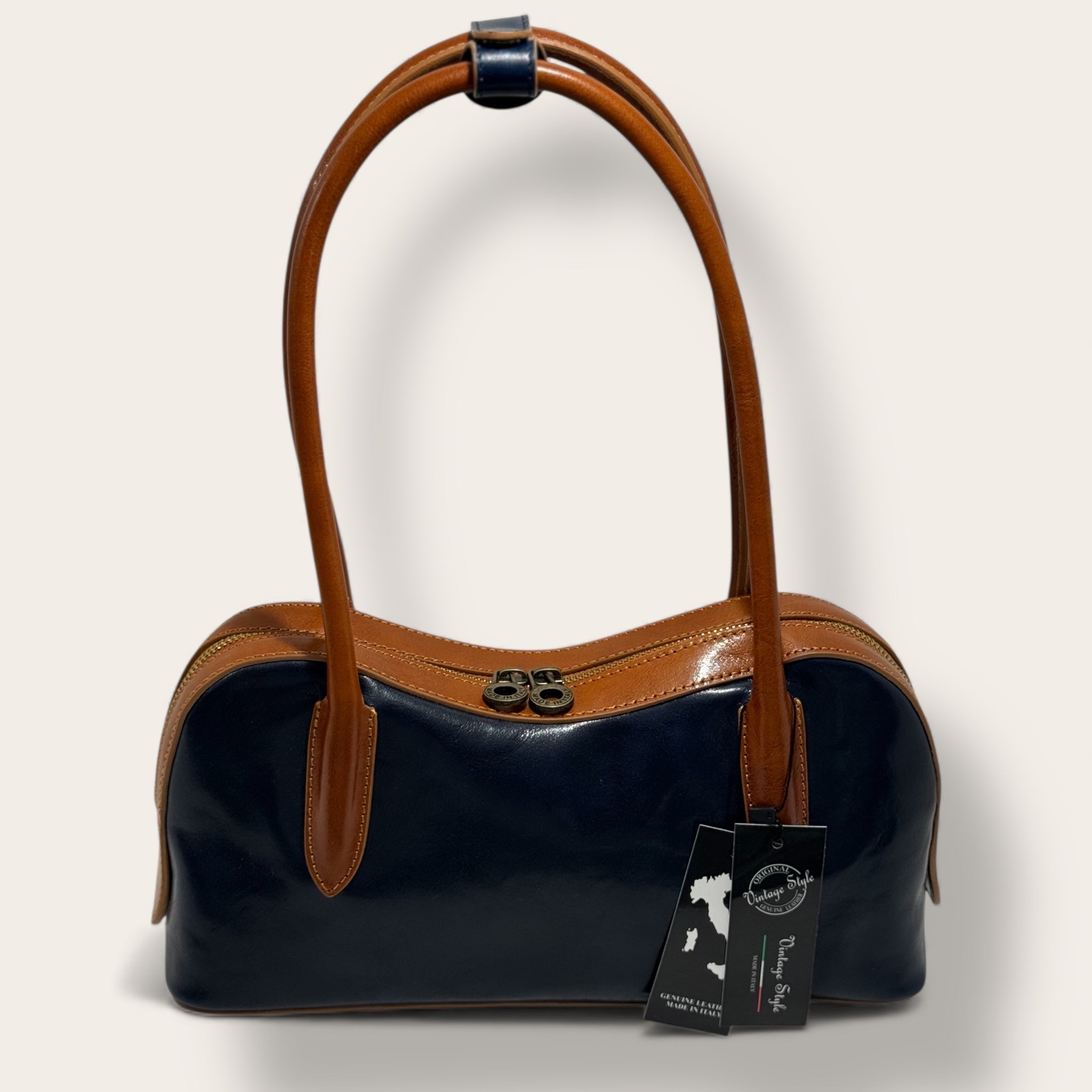 Florence Italy – Tornabuoni Blu con Manico Cuoio | Borsa in Pelle Made in Italy