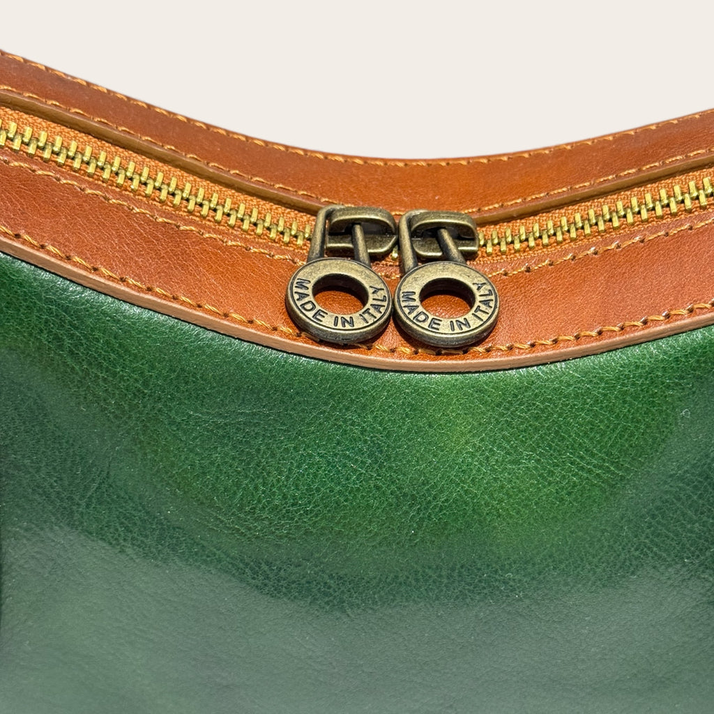 Florence Italy – Tornabuoni Verde con Manico Cuoio | Borsa in Pelle Made in Italy