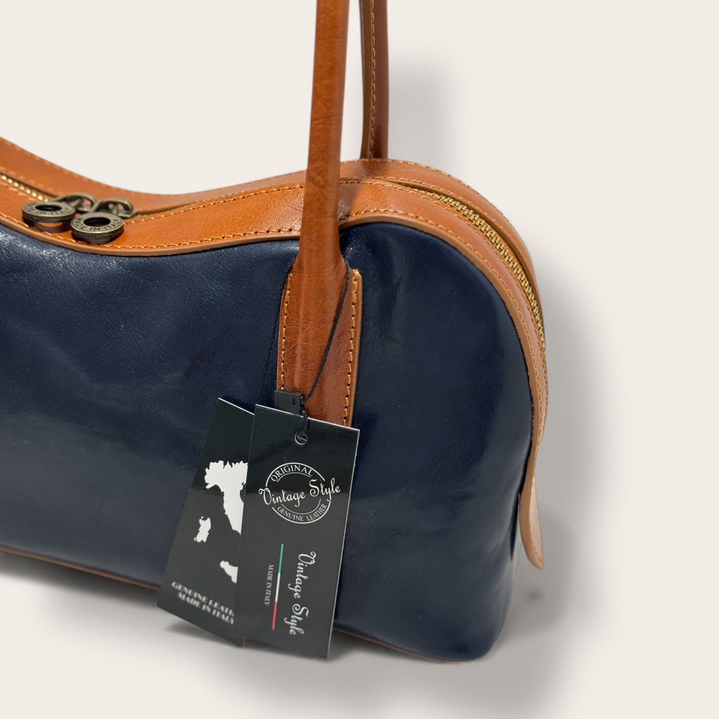 Florence Italy – Tornabuoni Blu con Manico Cuoio | Borsa in Pelle Made in Italy