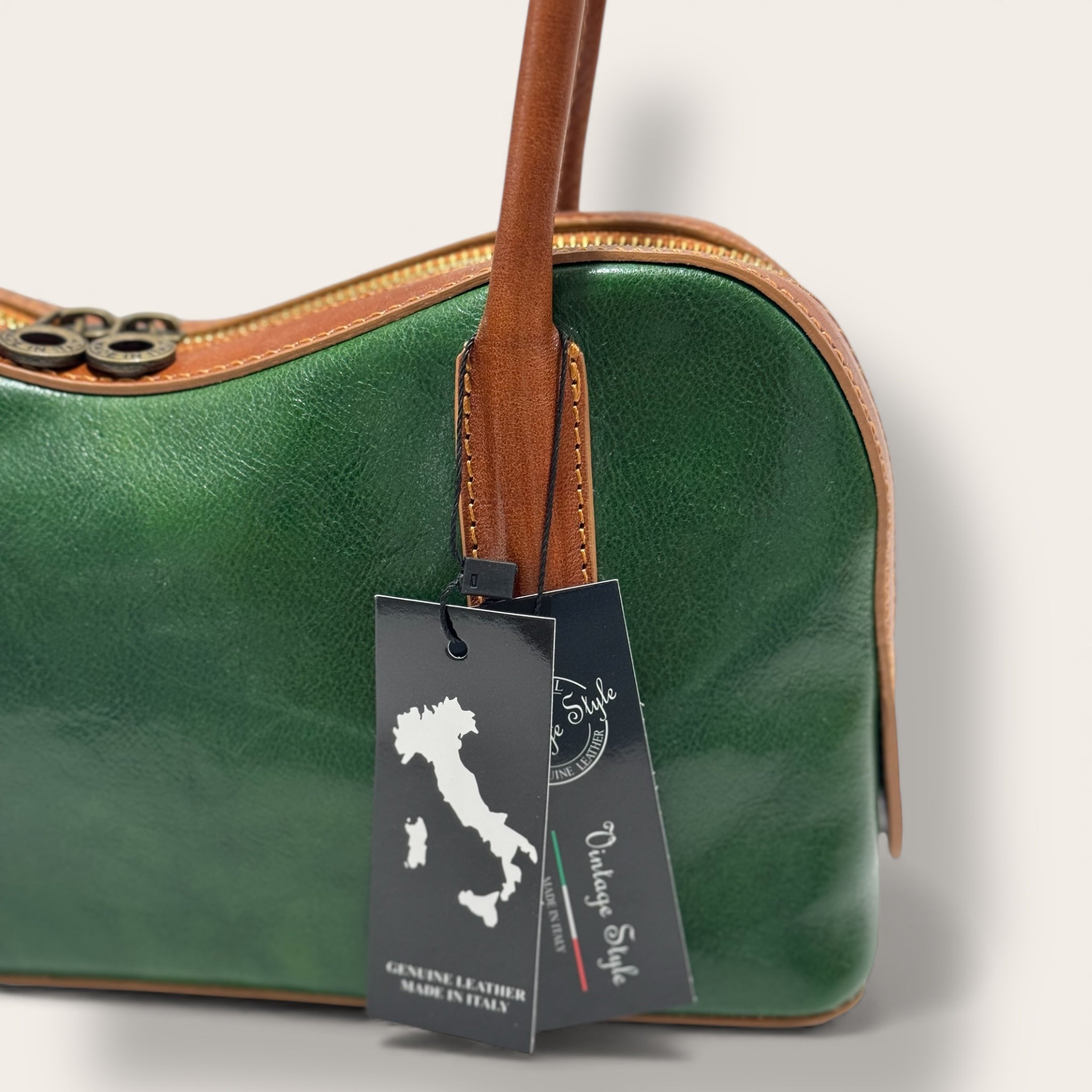 Florence Italy – Tornabuoni Verde con Manico Cuoio | Borsa in Pelle Made in Italy