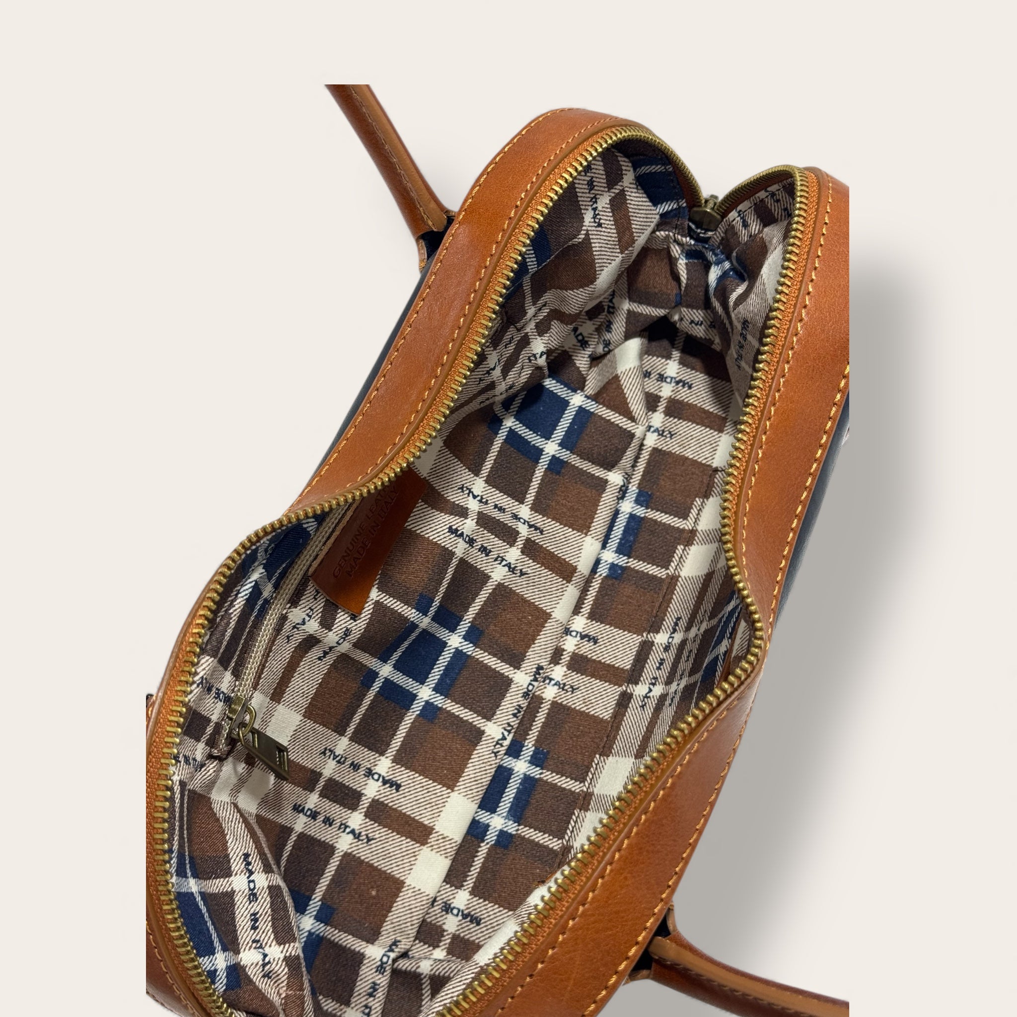 Florence Italy – Tornabuoni Blu con Manico Cuoio | Borsa in Pelle Made in Italy